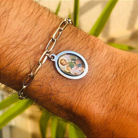 Pulseira / Cadeia com Medalha de São José em Aço Inox