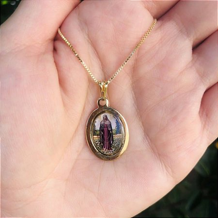 Colar com Medalha Oval de Nossa Senhora das Lágrimas