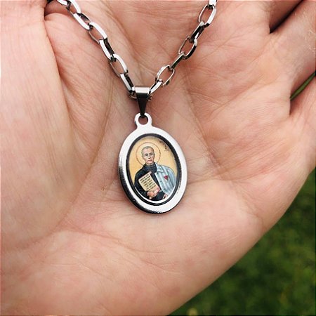 Corrente Grossa de Aço inox com Medalha de São Maximiliano Kolbe