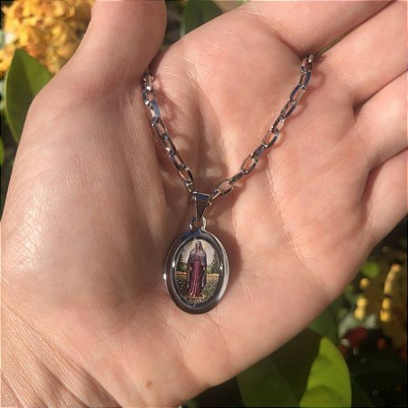 Corrente Grossa de Aço inox com Medalha de Nossa Senhora das Lágrimas