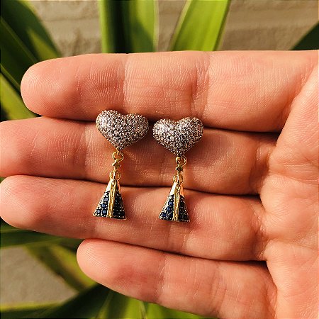 Brinco Coração Cravejado com Nossa Senhora Aparecida