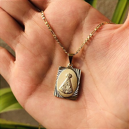 Corrente com Medalha Retangular de Nossa Senhora Aparecida
