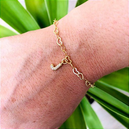 Pulseira Elos de Corações com Letra personalizável