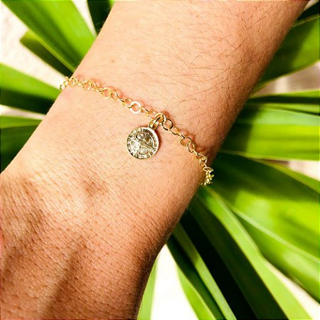 Pulseira elo com Cruz Sagrada de São Bento