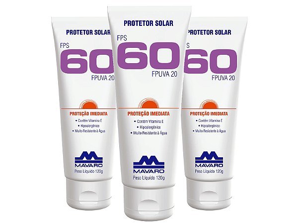 Protetor Solar 60FPS Mavaro 120GR Kit com 3