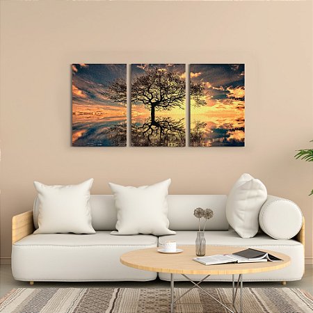 Mosaico 03 Peças Canvas  Pintura "Árvore Centenária"