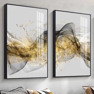 Kit 02 Quadros Decorativos 50x75 Ondas  Douradas