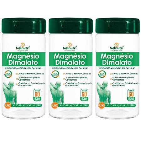 Kit 3uni Magnésio Dimalato 60 cáps - Nelnutri