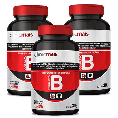 Kit 3uni Vitamina B (complexo B) 500mg 60 cáps - Clinic Mais