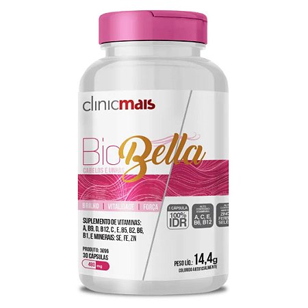 Biobella Cabelos e Unhas 480mg 30 cáps - Clinic Mais