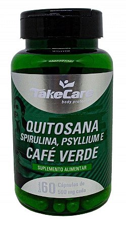Quitosana + Spirulina + Psylium + Café Verde 500mg 60 cápsulas - Take Care  - Supremo Suplementos