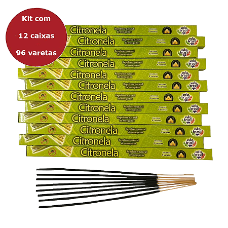 Incenso Índia Brasil Citronela - Repelente de mosquitos - Kit com 12 caixas