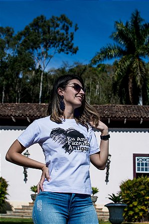 CAMISETA FEMININA BRANCA - AMO FAZENDAS ANTIGAS