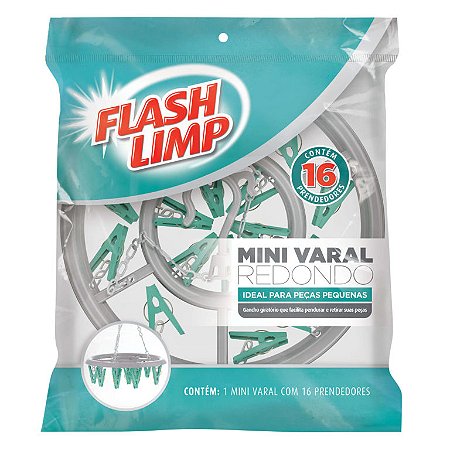 MINI VARAL REDONDO COM 16 PRENDEDORES FLASH LIMP