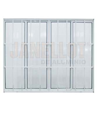 JANELA ALUMINIO 4 FOLHAS C/ GRADE 100X150 SOFT BRANCA S/B JANELLOT