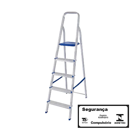 Escada Aluminio 5 Degraus Com Fita Segurança Mor
