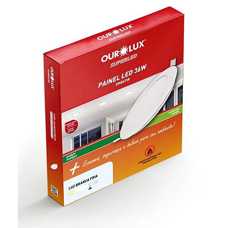 Painel Plafon Led Embutir 36W Biv 6500K Redondo Ourolux
