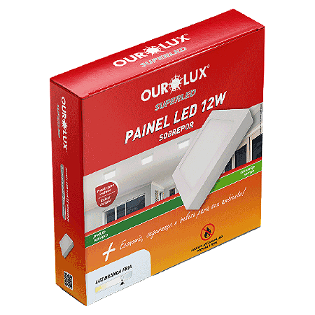 Painel Plafon Led Sobrepor Quadrado 12W Branco 4000K Ourolux