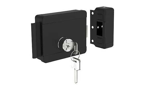 Fechadura Elétrica Reversível Bipartido 12V Roseta 40 Preto Soprano