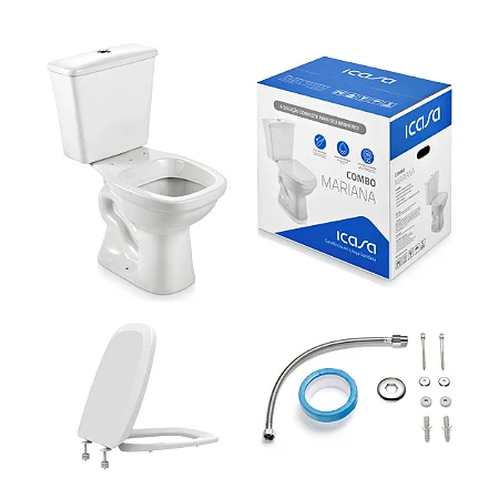 Kit Conjunto Bacia Com Caixa Acoplada Mariana Branco Com Acessorios Icasa