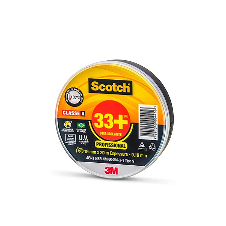 FITA ISOLANTE 19MM X 20M PRETA SCOTCH 33+ 3M