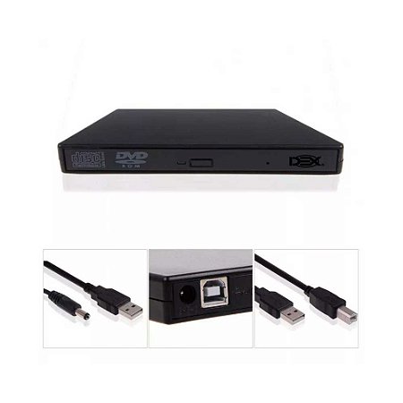 GRAVADOR DVD EXTERNO SLIM USB DEX DG-100 PRETO