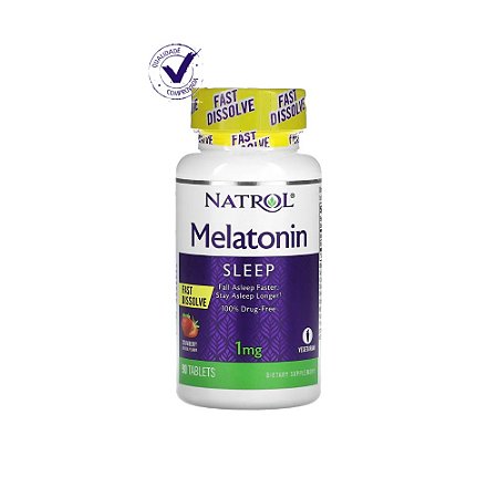 Melatonina Dissolução Rápida, Morango, 1 mg, 90 Comprimidos - Natrol