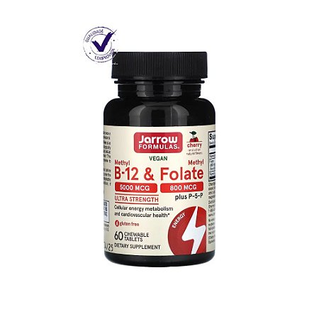 Metil B12 Metilcobalamina 5000mcg - Folato 800mcg Jarrow 60c