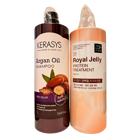 Kerasys Argan Oil Shampoo 1L + Mise en Scène - Royal Jelly Protein - Tratamento 1 L
