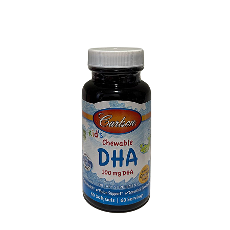 Carlson, DHA mastigável para crianças, Laranja Explosiva, 100 mg, 60 Cápsulas Softgel