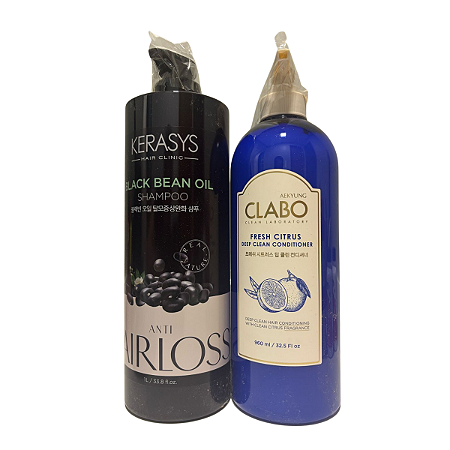Kerasys Black Bean Oil Shampoo Antiqueda 1000ml + Clabo Fresh Citrus Deep Clean Condicionador 960ml