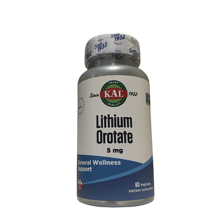 Kal Lithium Orotato 5mg - 60 Cápsulas Vegana