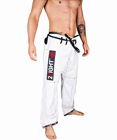 Calças BJJ de BRIM cor branco - linha SUPER com contraste preto