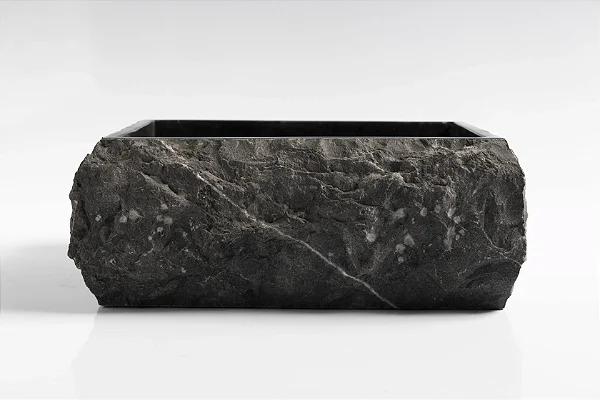 Cuba de Mármore Vulcânico Black Retangular S
