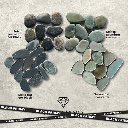 Kit de Amostras Seixos Premium e Flat Black e Green – 4 peças 10x10 cm