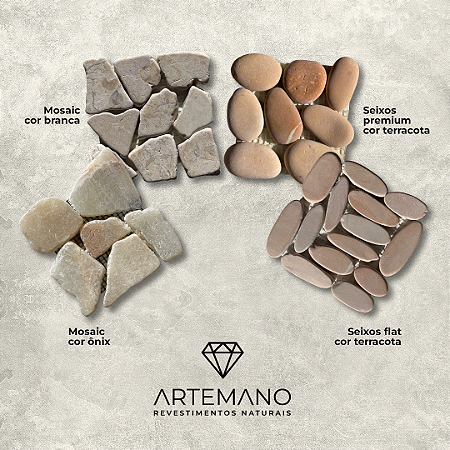 Kit de Amostras Mosaic e Seixos Premium e Flat– 4 peças 10x10 cm