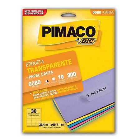 Etiqueta Carta 0080 Transp 10 Fls 25,4 X 66,7 Pimaco