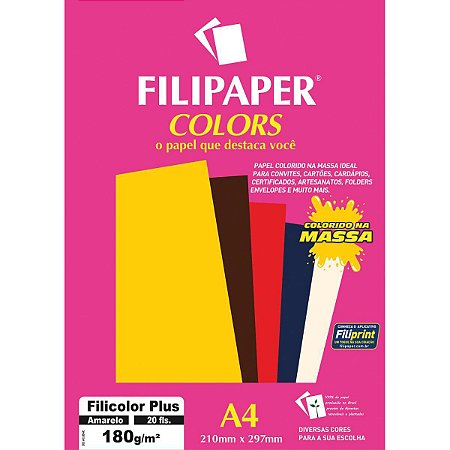 Papel A4 Color Filicolor Plus Amarelo 180G. Filiperson