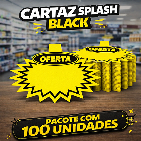 Splash Cartaz Oferta BLACK Supermercado 10x8cm - 100 unidades