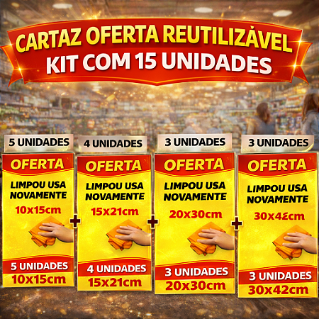 KIT Cartaz De Oferta - 15 Unidades - Reutilizável - Pode Apagar