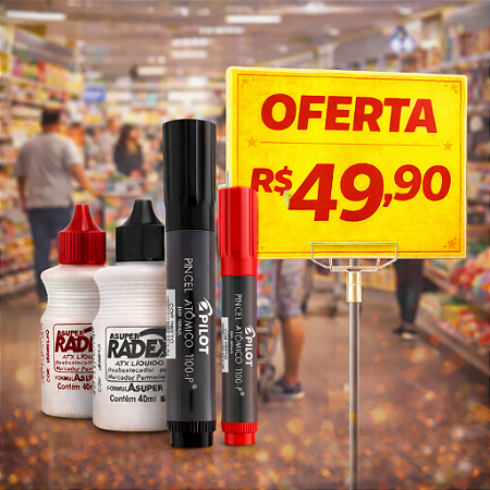 KIT 2 CANETÃO + 2 TINTEIROS - CARTAZISTA - Caneta para Cartaz + Tinta REPOSIÇÃO - Preto e Vermeho