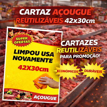 Cartaz AÇOUGUE Oferta - 42x30cm - REUTILIZÁVEL - Apaga e usa novamente