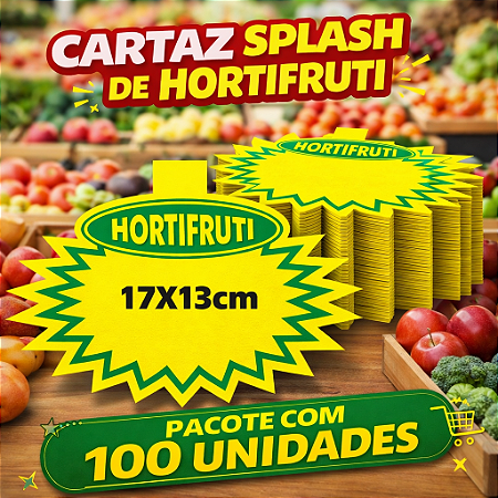 Splash Cartaz HORTIFRUTI Supermercado 17x13cm - 100 unidades