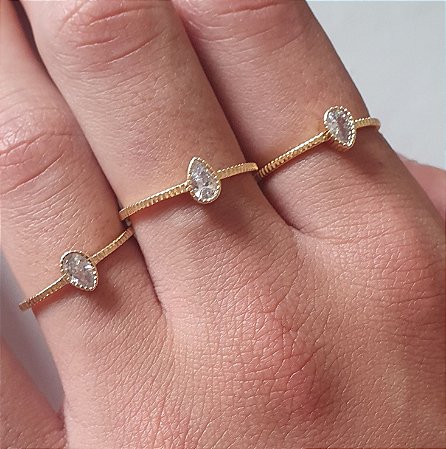 ANEL GOTA COM ZIRCONIA BANHADO A OURO 18 K