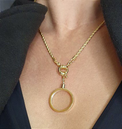 COLAR COM CAPSULA PARA FOTOS BANHADO A OURO 18 k