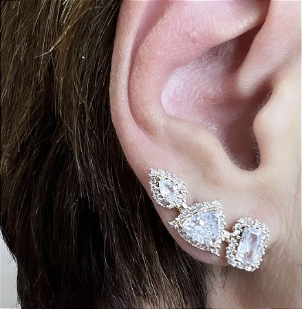 BRINCO EAR CUFF FORMAS BANHADO A OURO 18 K