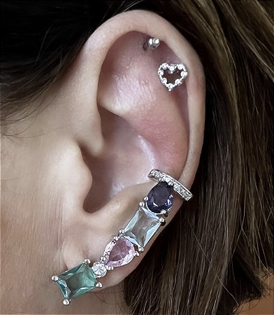 BRINCO EAR CUFF COM ZIRCONIAS CRISTAIS OU COLORIDAS BANHADO A  RODIO