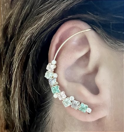 BRINCO ENCAIXE COM ZIRCONIAS COLORIDAS BANHADO A OURO 18 K - PAR