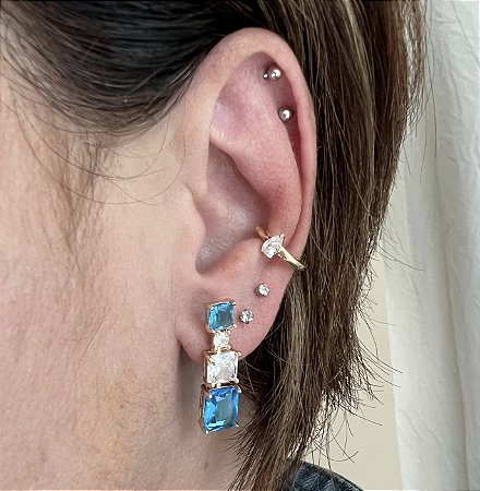 BRINCO PEDRA AZUL BANHADO A OURO OU PRATA