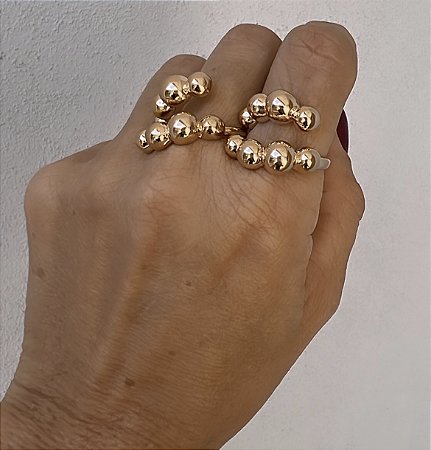 ANEL AJUSTAVEL BOLINHAS BANHADO A OURO 18 K